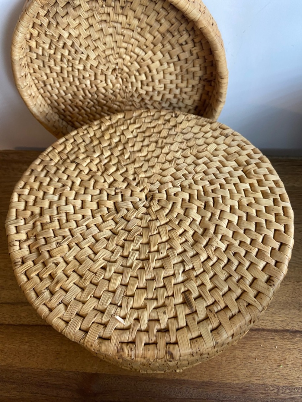 Vintage Wicker Basket Trivet Set Lidded Box Boho Decor - Picture 11 of 15